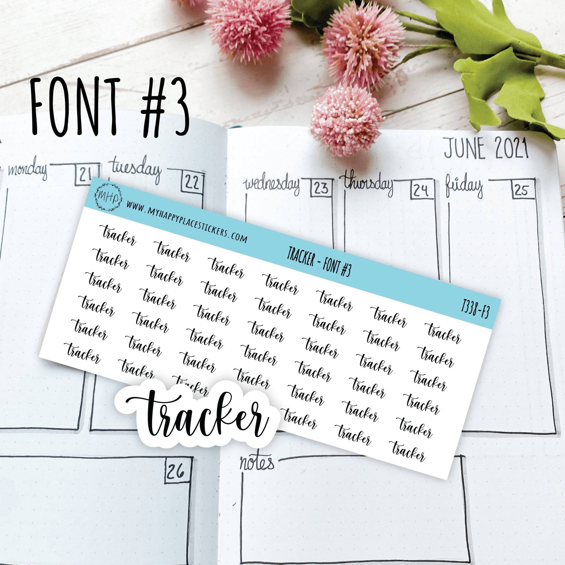 TRACKER Stickers for Planner and Bullet Journals. 7 Fonts to Choose From || T338