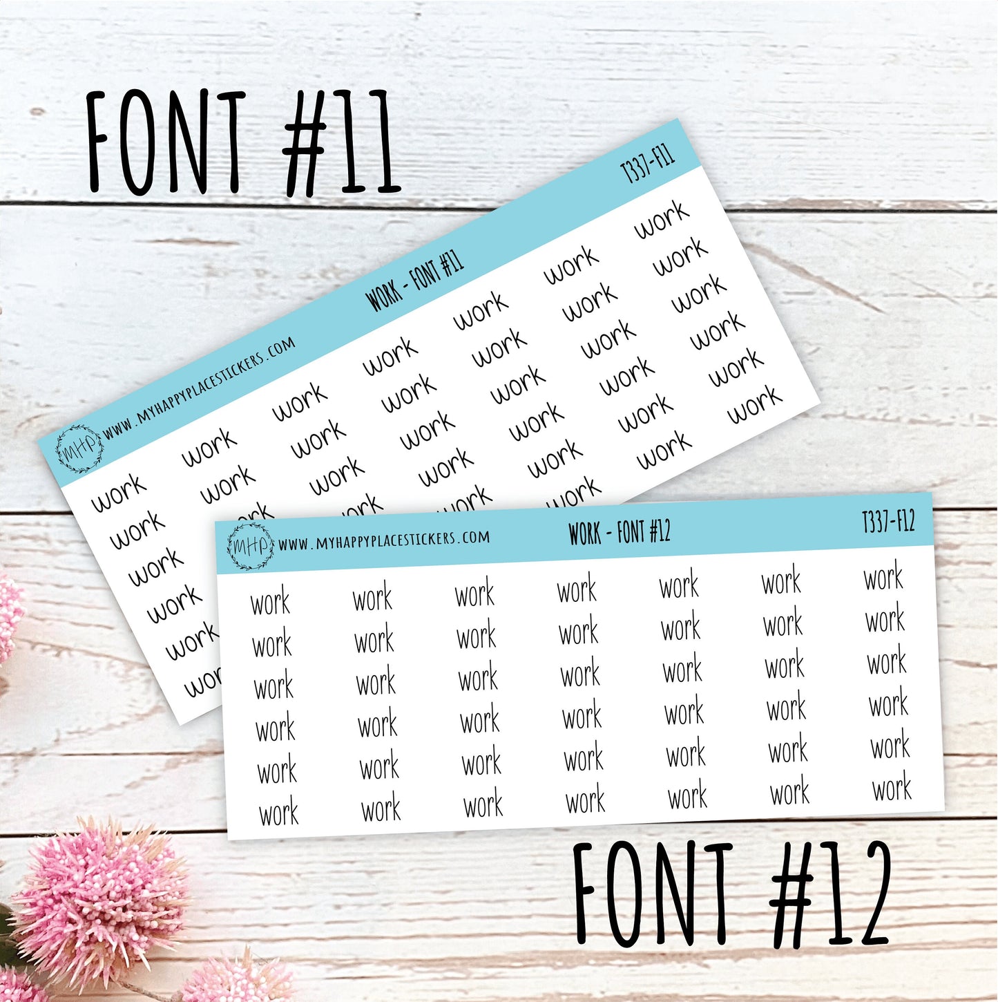 WORK Stickers for Planner and Bullet Journals. 7 Fonts to Choose From || T337