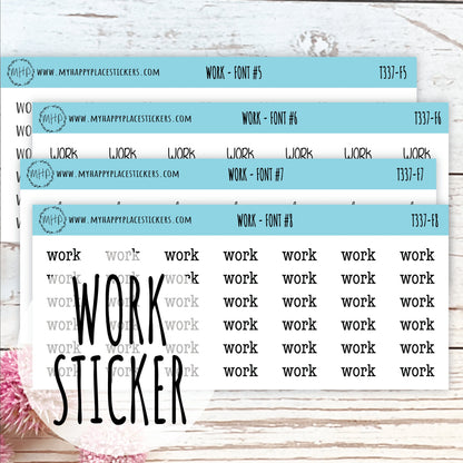 WORK Stickers for Planner and Bullet Journals. 7 Fonts to Choose From || T337