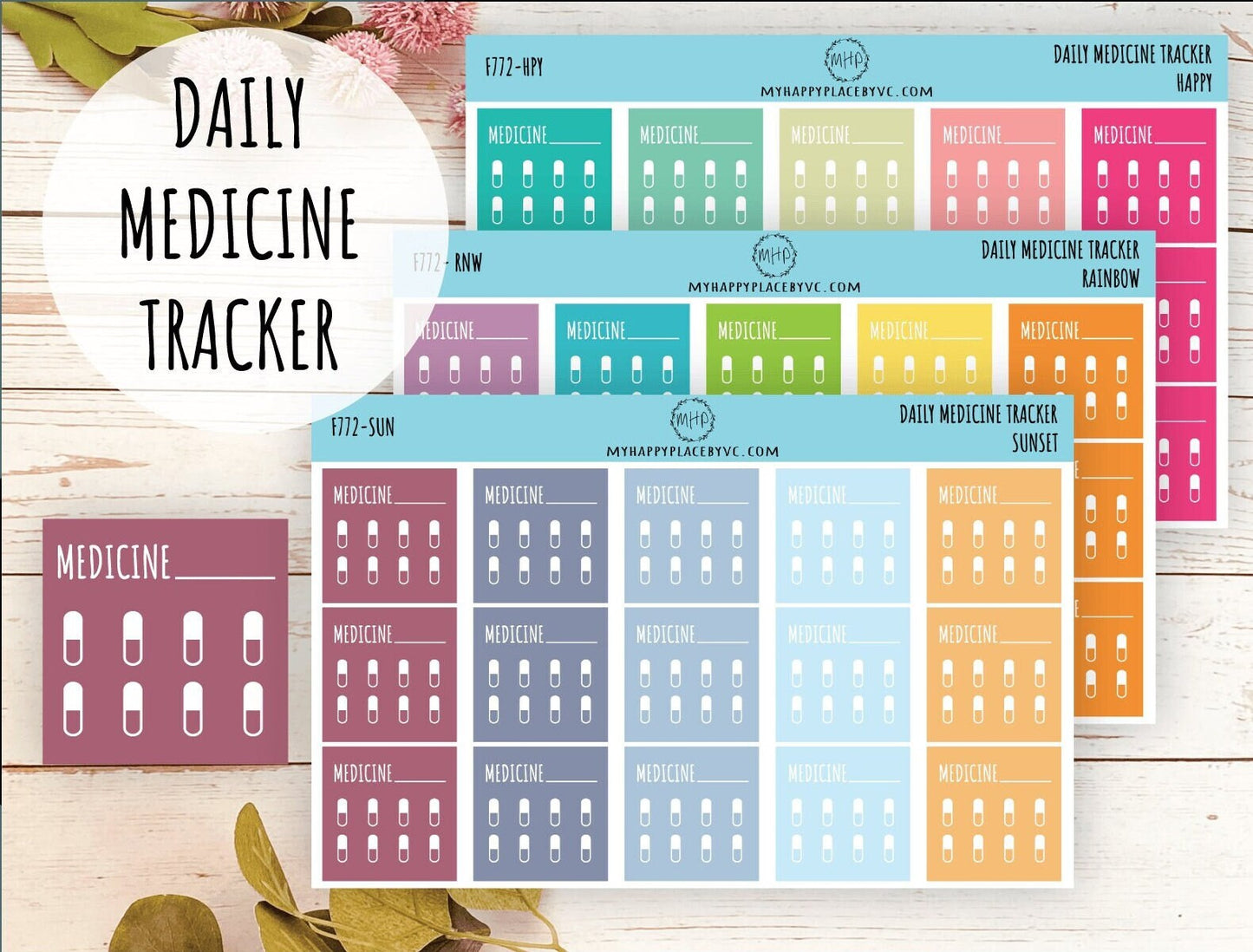 Daily Medicine Tracker. Stickers for Planners and Bullet Journals. Habit Tracker Stickers || F772