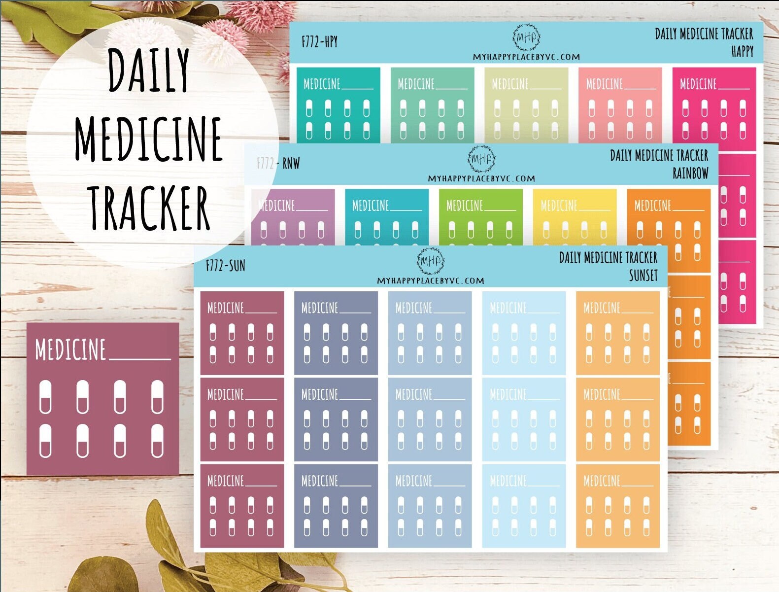 Daily Medicine Tracker. Stickers for Planners and Bullet Journals. Habit Tracker Stickers || F772