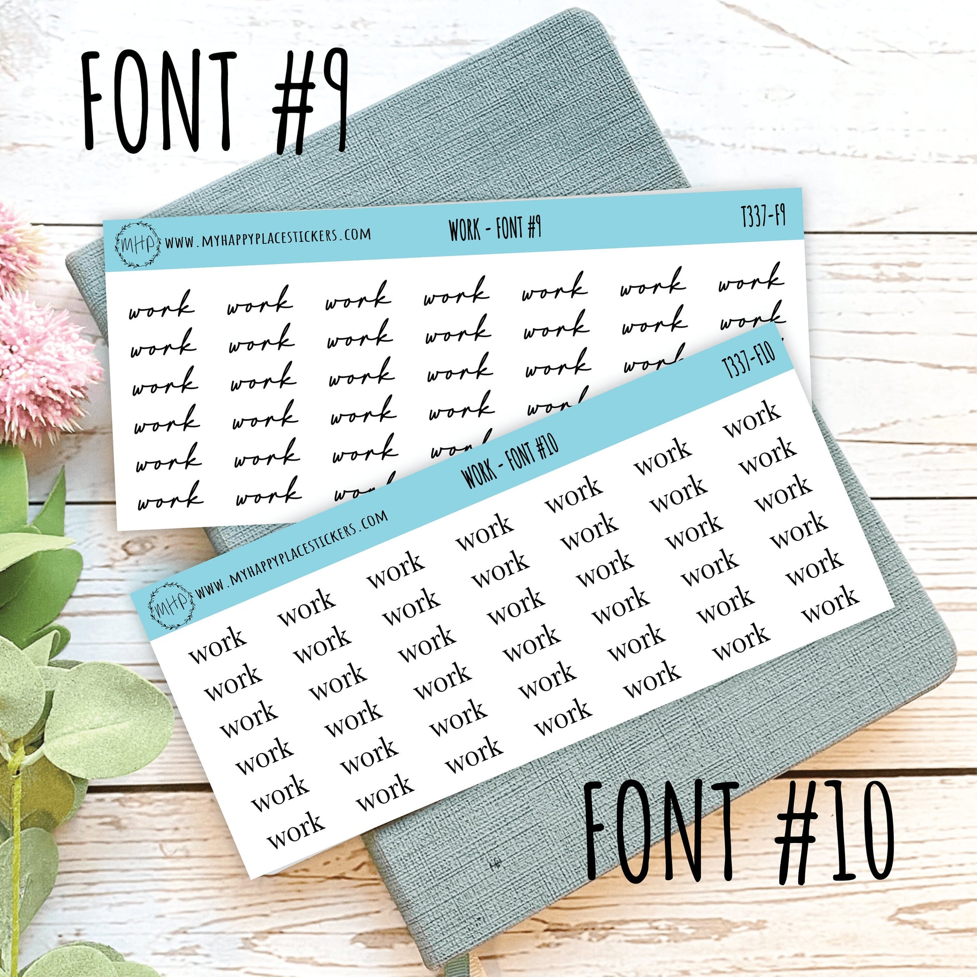 WORK Stickers for Planner and Bullet Journals. 7 Fonts to Choose From || T337