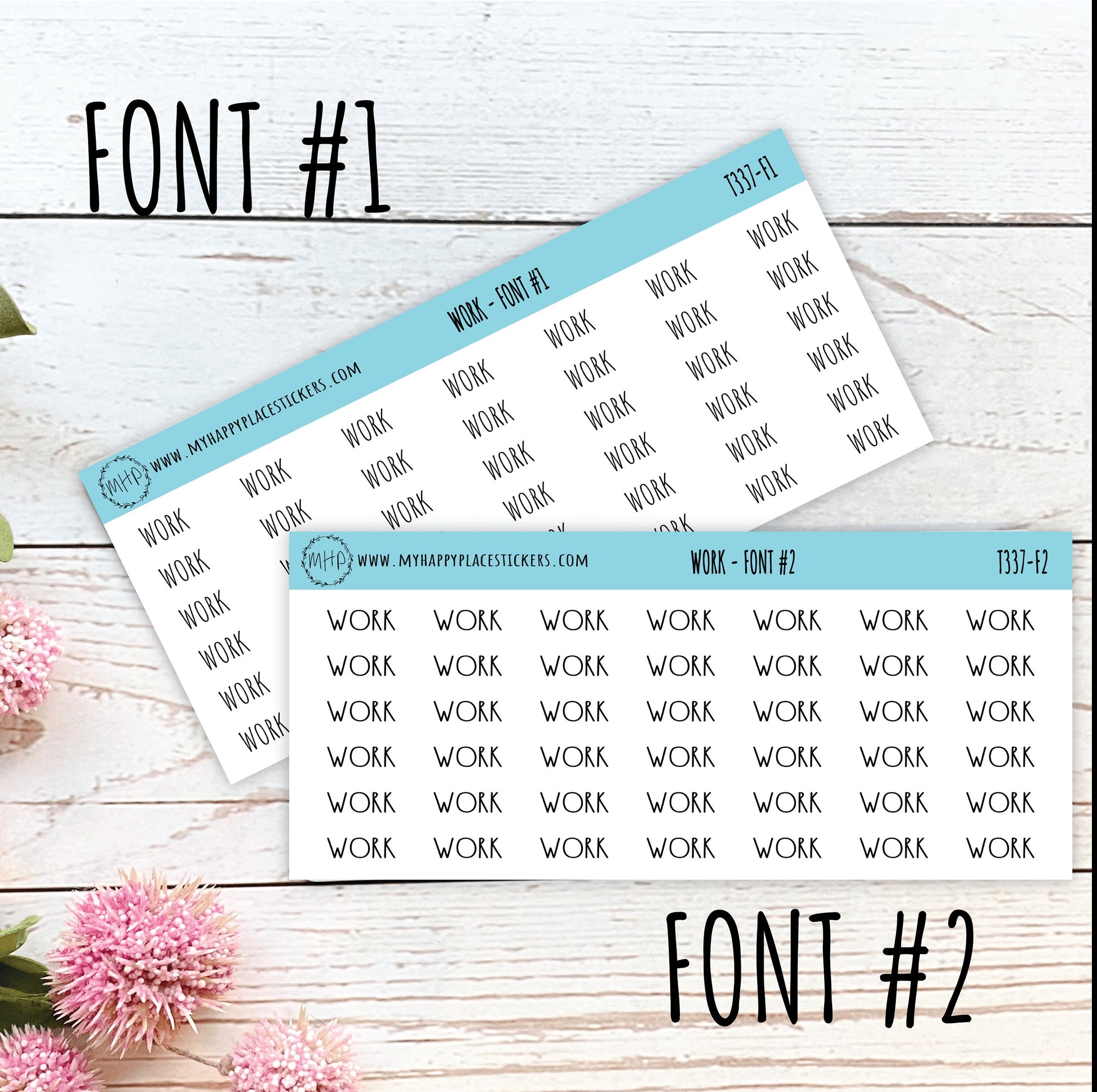 WORK Stickers for Planner and Bullet Journals. 7 Fonts to Choose From || T337