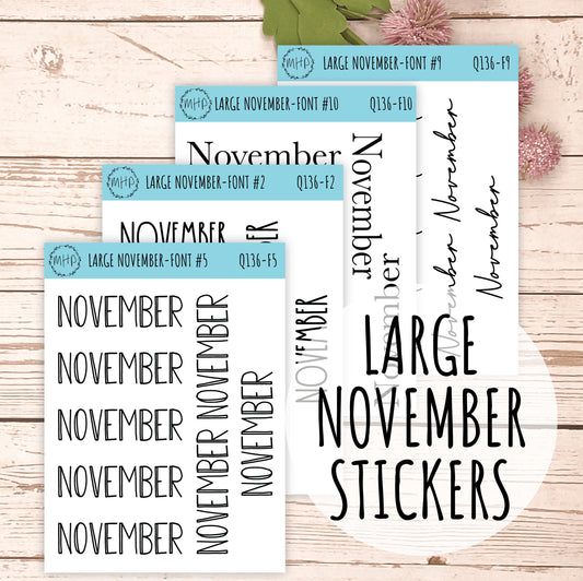 Large NOVEMBER Stickers for Planners, Organizers, Bullet Journals. Perfect for EC and Classic HP. Foil Stickers || Q136