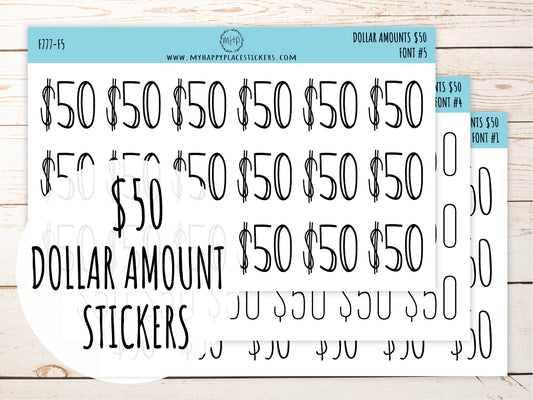 Dollar Amount Stickers. 50 Dollar Stickers || F777