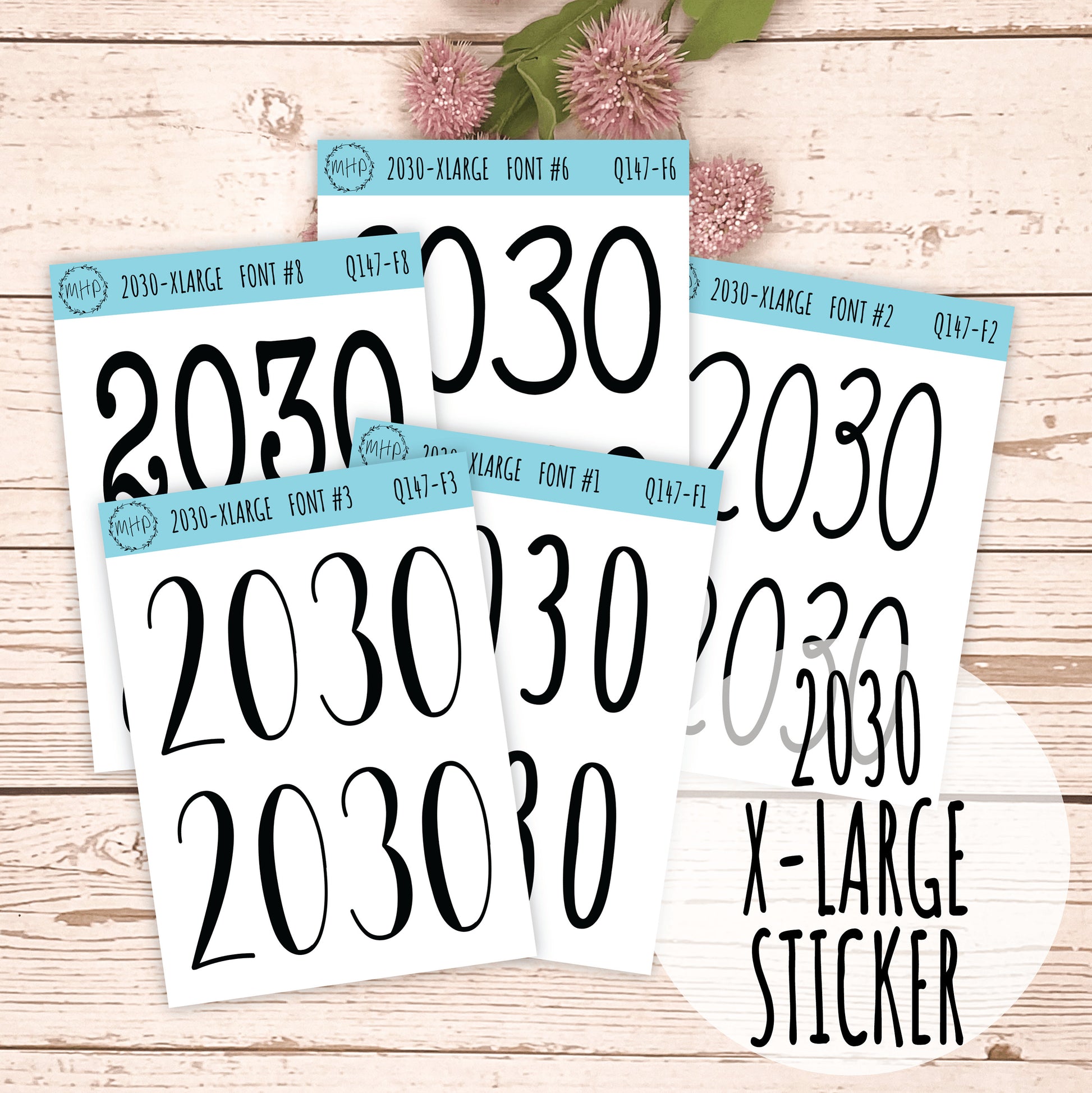 X Large 2030 Year Stickers for Planners, Bullet Journals, College Planner. Gold, Silver and Rose Gold Foil || Q147