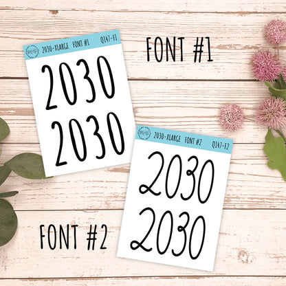 X Large 2030 Year Stickers for Planners, Bullet Journals, College Planner. Gold, Silver and Rose Gold Foil || Q147
