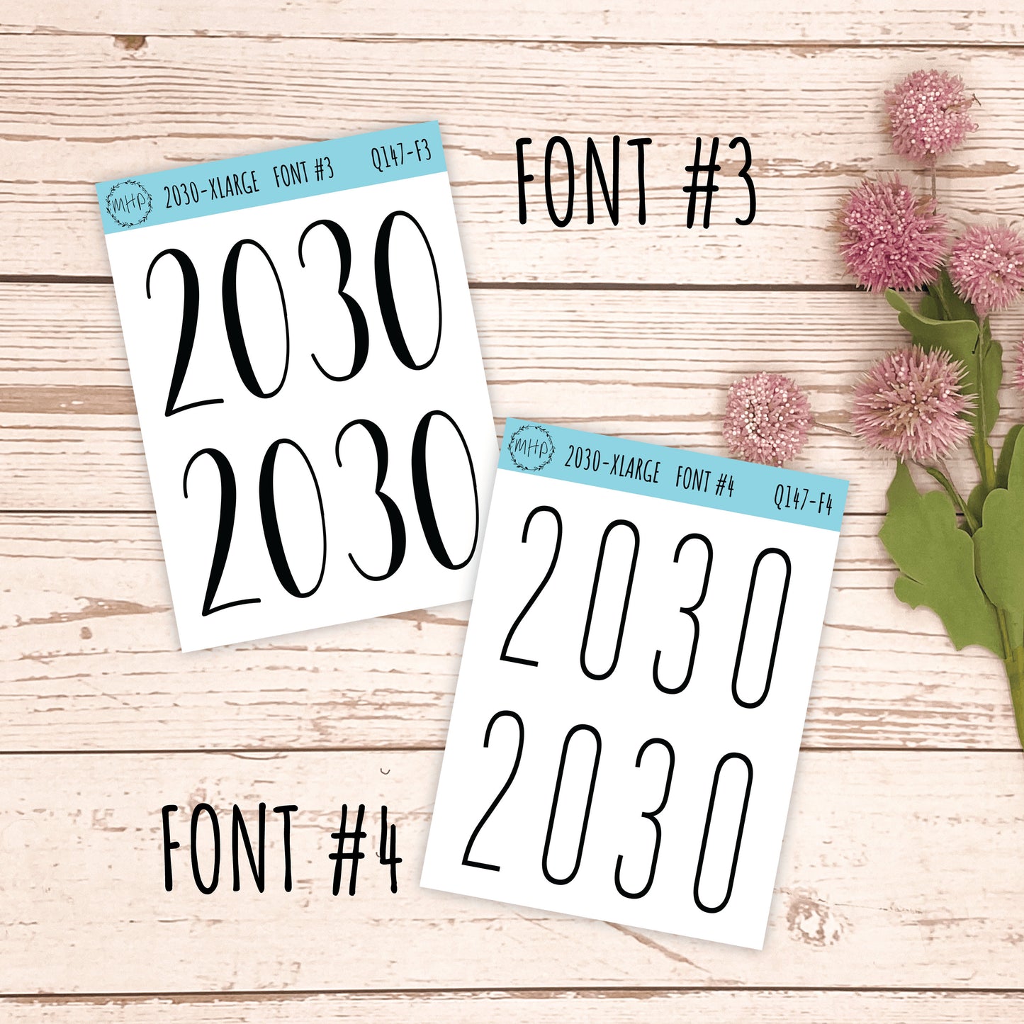X Large 2030 Year Stickers for Planners, Bullet Journals, College Planner. Gold, Silver and Rose Gold Foil || Q147