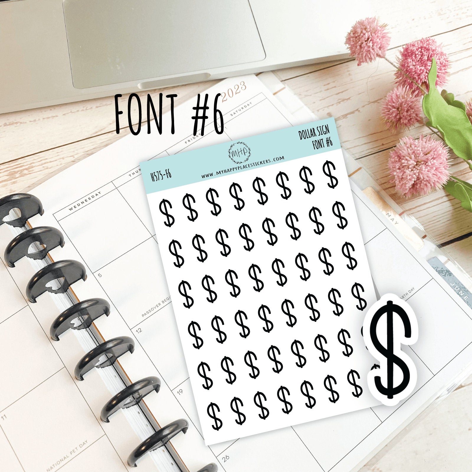 Dollar Sign Stickers for Planners, Saving Envelopes and Saving Challenges. 8 Fonts to Choose From. Gold, Silver and Rose Gold Foil || H575