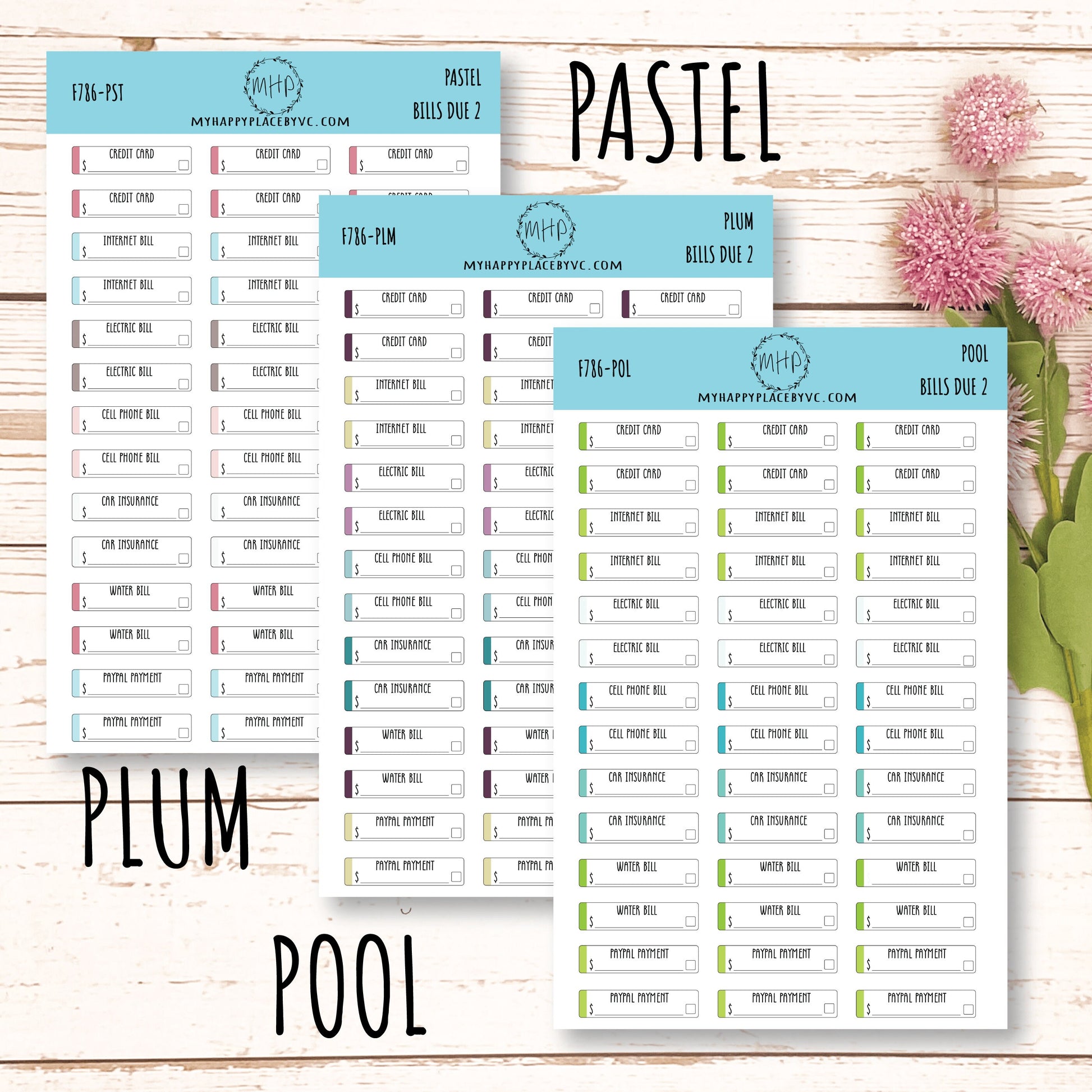 Bills Due 2. Planner Stickers. Payment Due Labels. Organization and Budgeting Stickers || F786