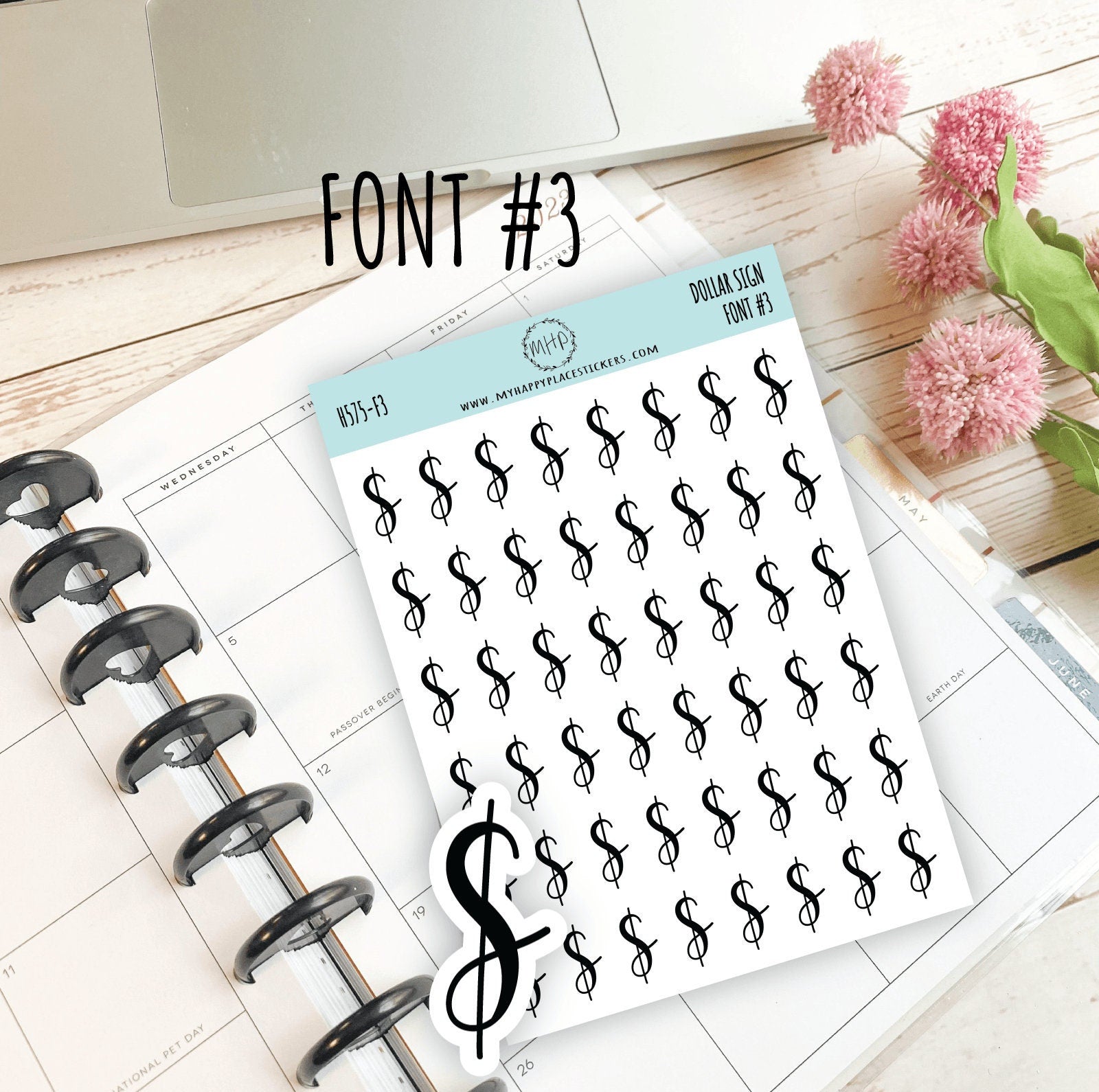 Dollar Sign Stickers for Planners, Saving Envelopes and Saving Challenges. 8 Fonts to Choose From. Gold, Silver and Rose Gold Foil || H575