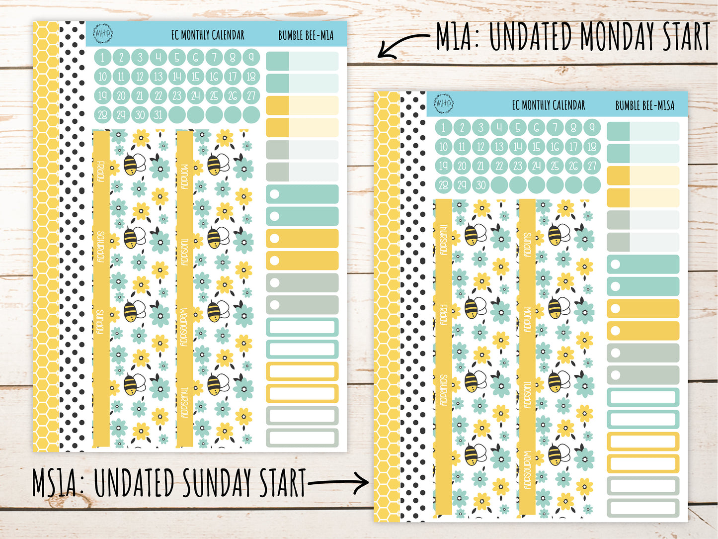 Erin Condren 7x9 Monthly Kit. APRIL "Bumble Bee" Planner Stickers || BB-M