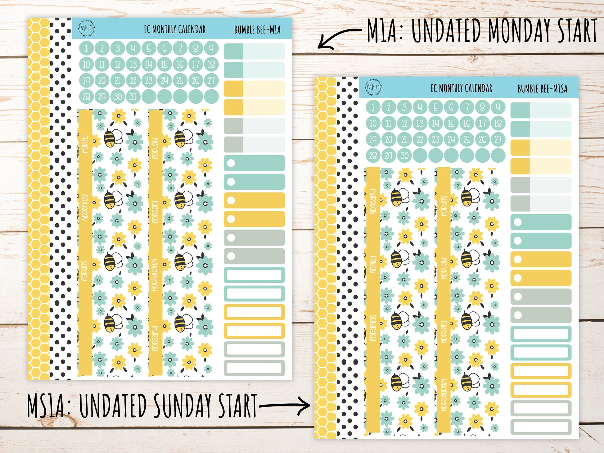Erin Condren 7x9 Monthly Kit. APRIL "Bumble Bee" Planner Stickers || BB-M