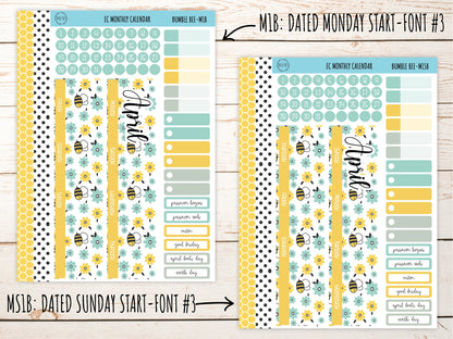 Erin Condren 7x9 Monthly Kit. APRIL "Bumble Bee" Planner Stickers || BB-M