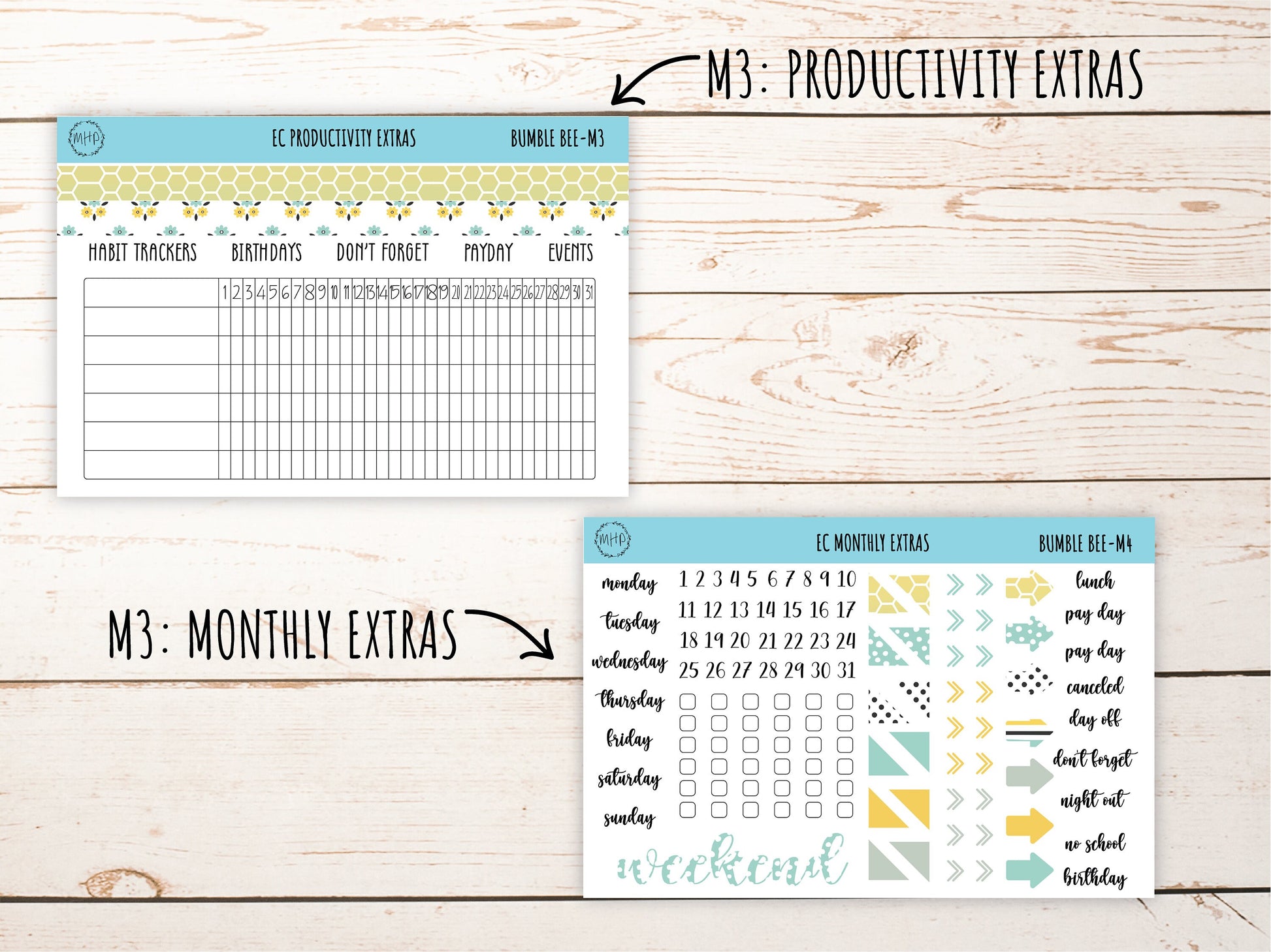 Erin Condren 7x9 Monthly Kit. APRIL "Bumble Bee" Planner Stickers || BB-M