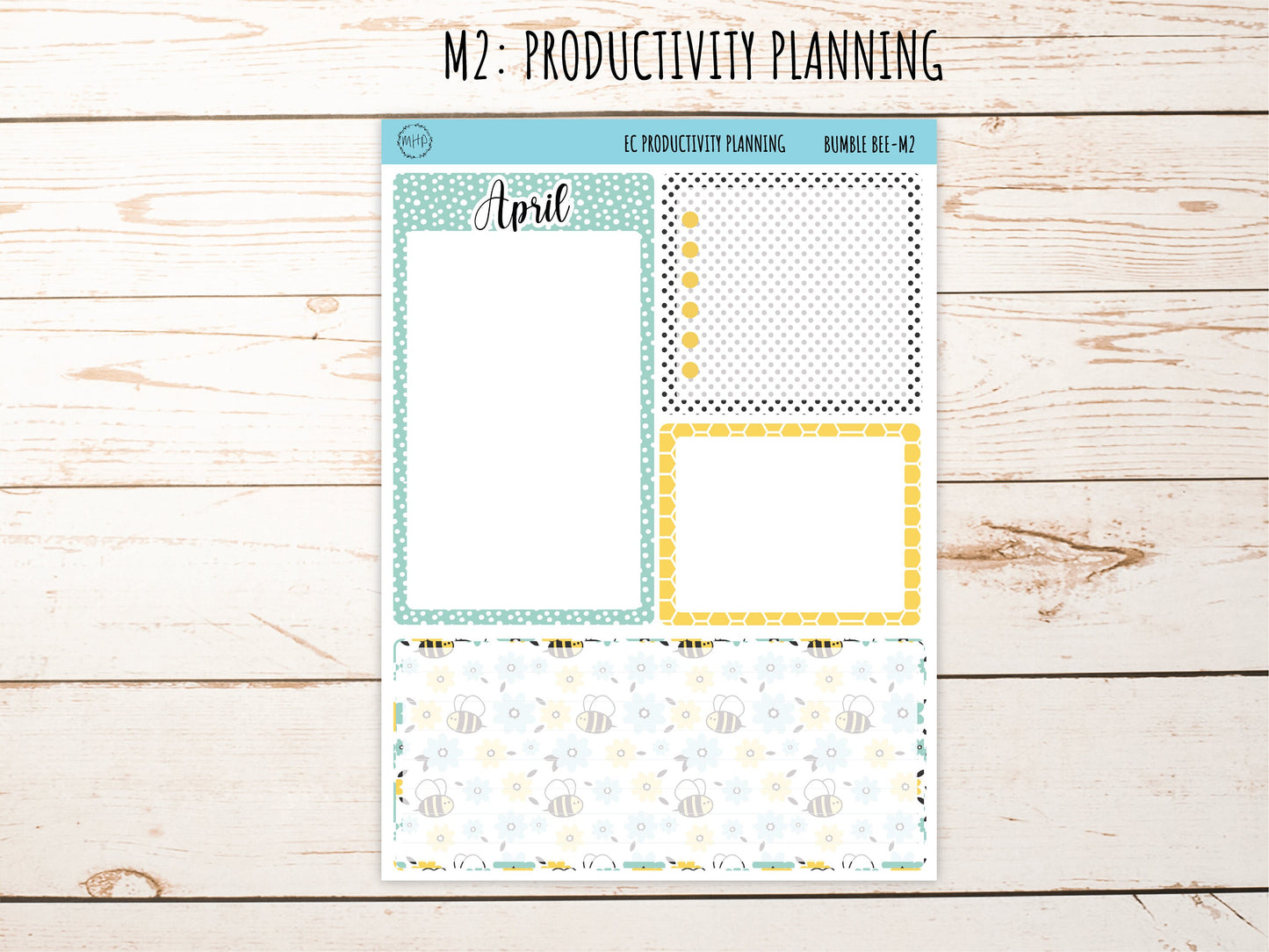 Erin Condren 7x9 Monthly Kit. APRIL "Bumble Bee" Planner Stickers || BB-M
