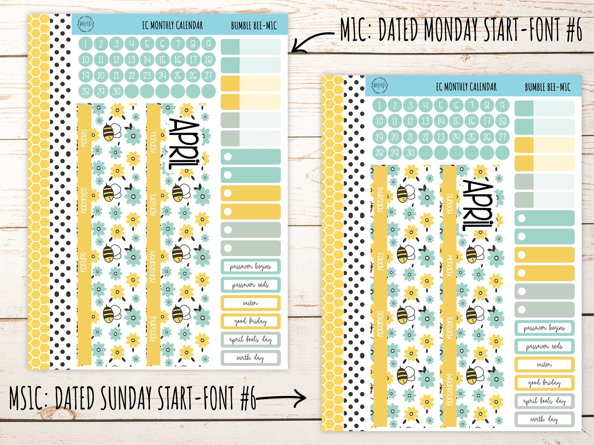 Erin Condren 7x9 Monthly Kit. APRIL "Bumble Bee" Planner Stickers || BB-M