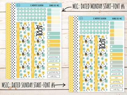 Erin Condren 7x9 Monthly Kit. APRIL "Bumble Bee" Planner Stickers || BB-M