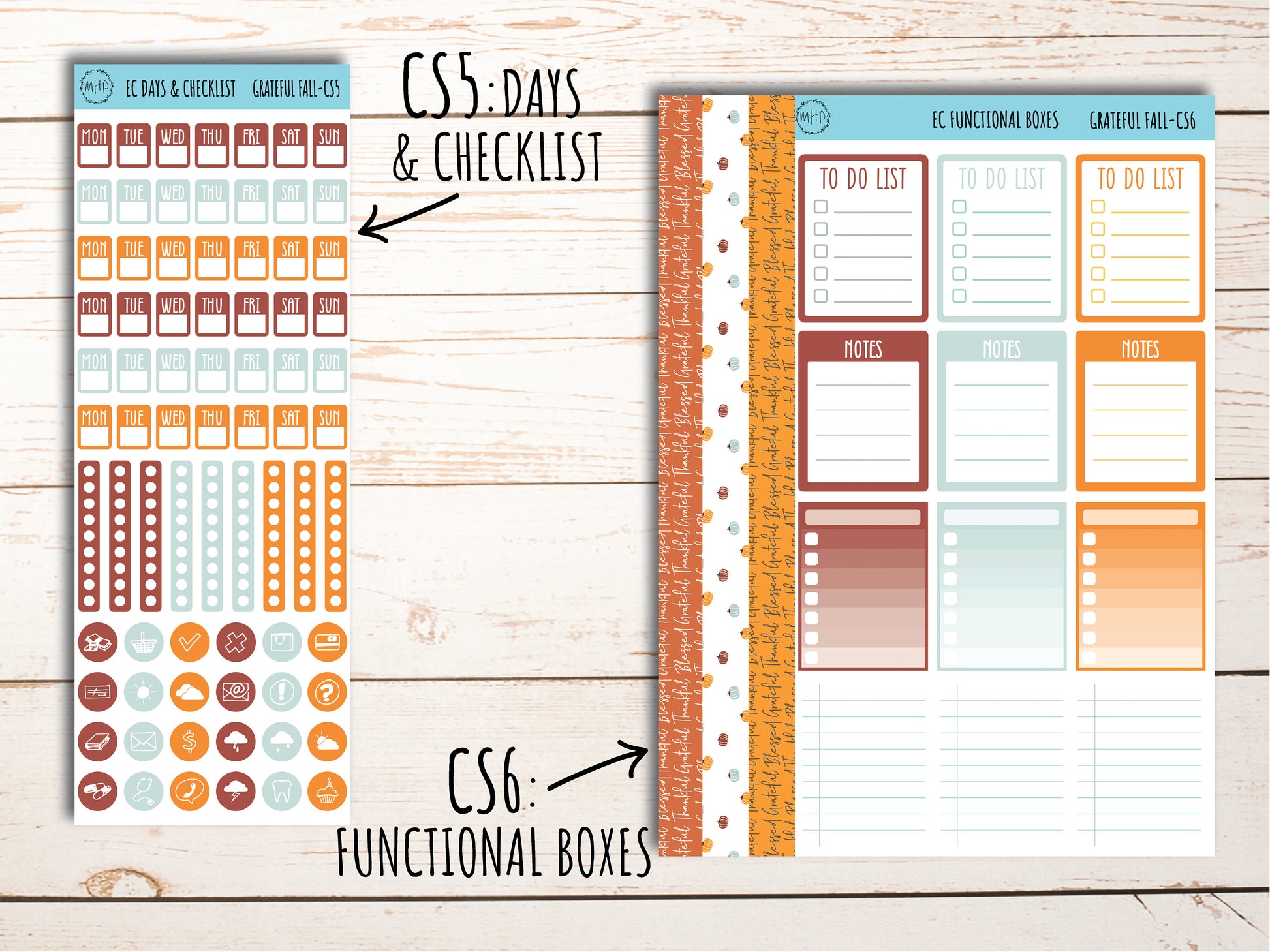 Erin Condren 7x9 Coordinating Planner Sticker Sheets. NOVEMBER "Grateful Fall". Add-On Sticker Sheets || AF-CS