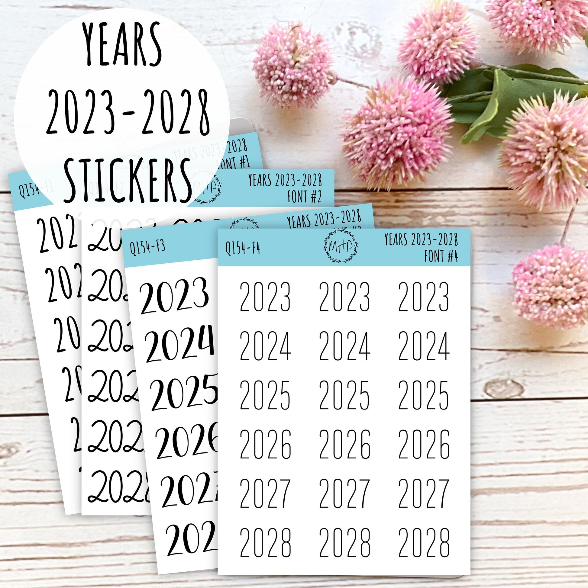 2023 - 2028 Year Stickers for Planners, Bullet Journals, College Planner. Available in Black, Gold, Silver and Rose Gold || Q154