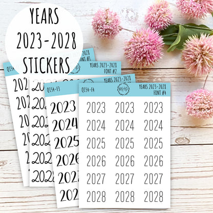 2023 - 2028 Year Stickers for Planners, Bullet Journals, College Planner. Available in Black, Gold, Silver and Rose Gold || Q154