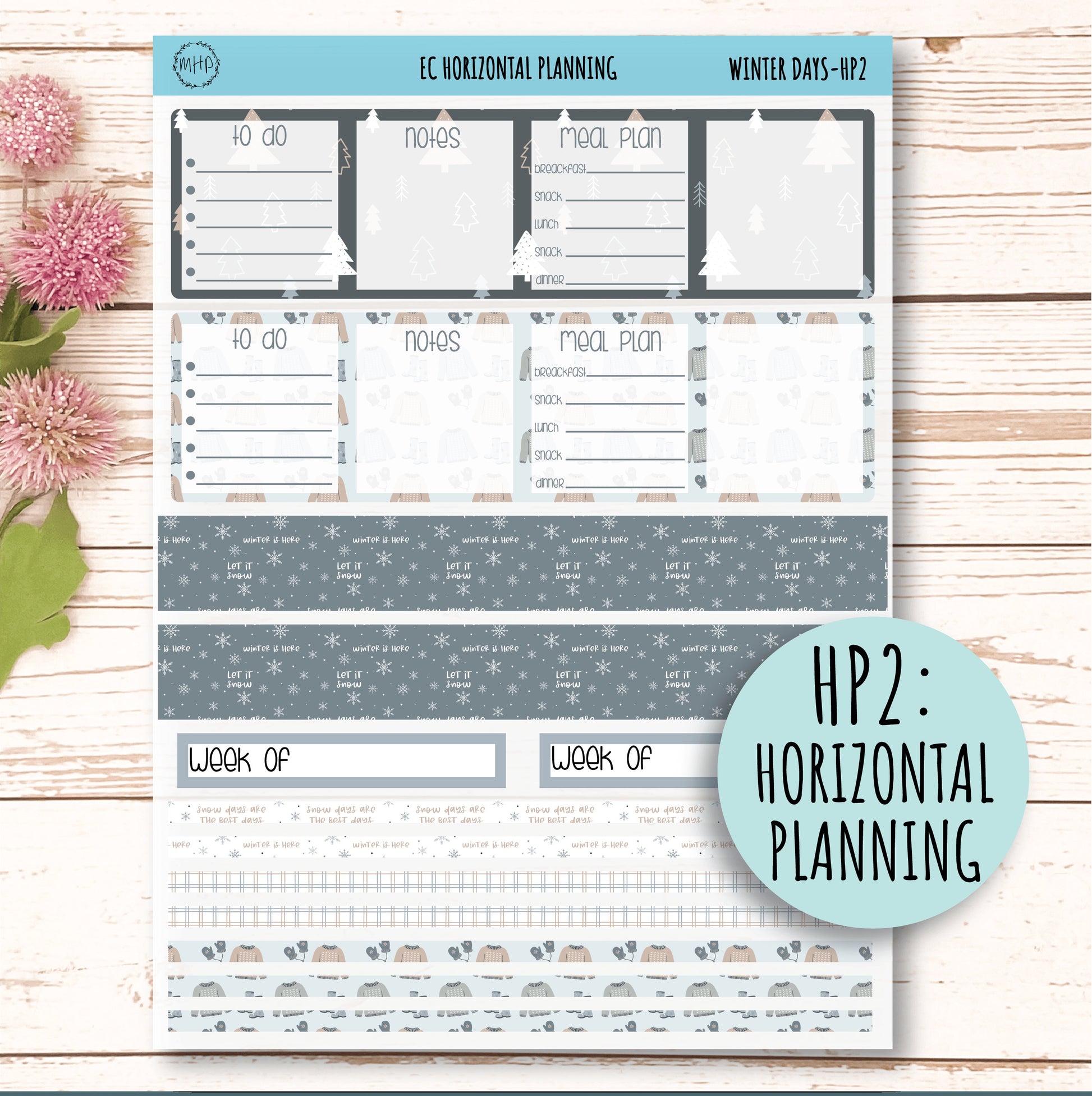 Erin Condren 7x9 Horizontal Planning Stickers. Planner Stickers. JANUARY "Winter Days" || WD-HP