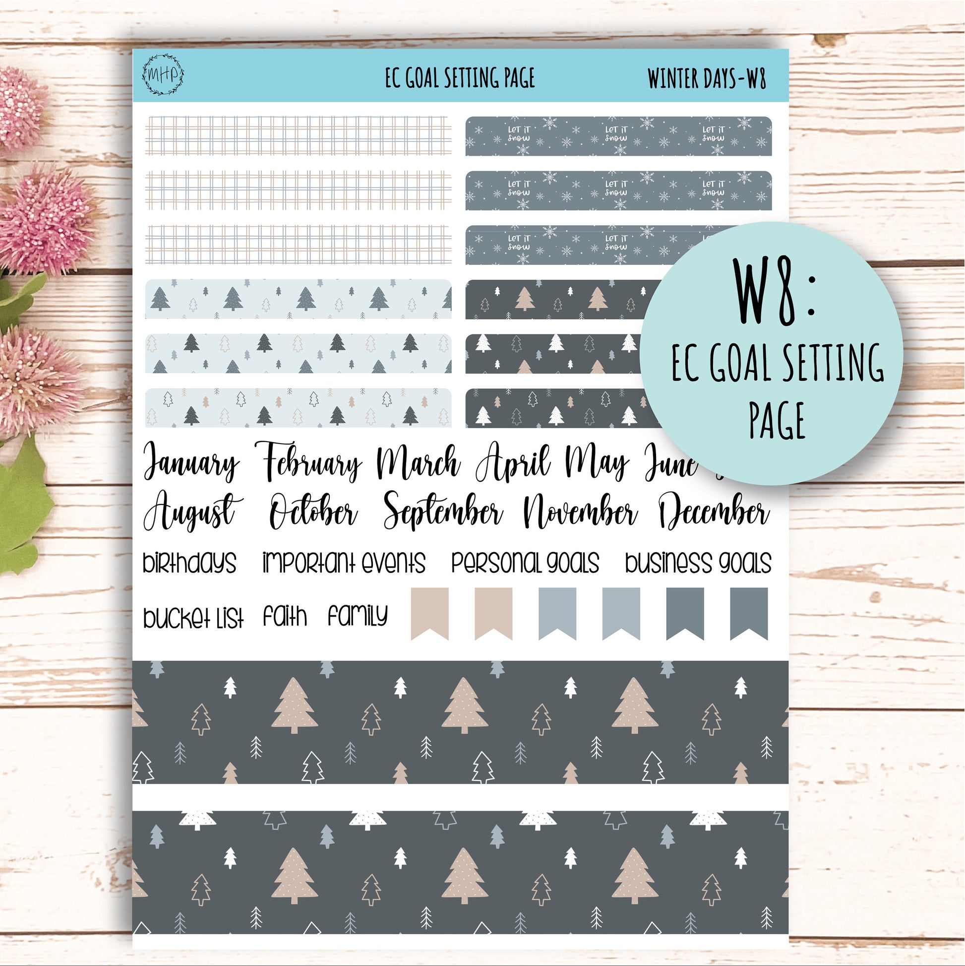 Erin Condren 7x9 Weekly Planning Kit. Planner Stickers JANUARY "Winter Days" || WD-W