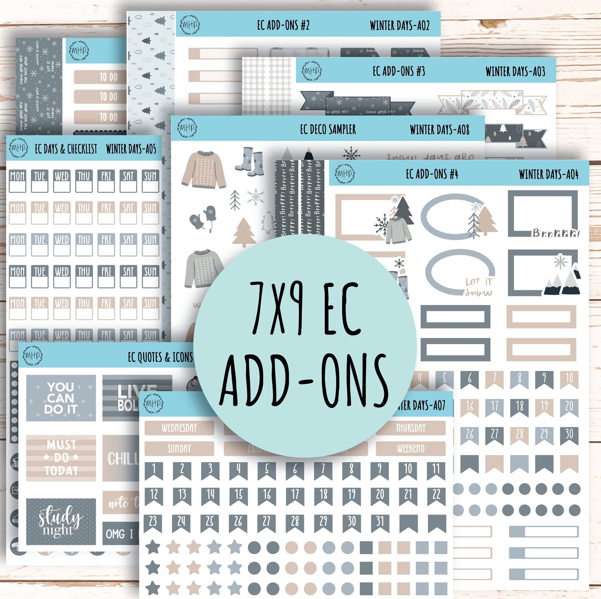 Add Ons Stickers for 7x9 Erin Condren Planners. JANUARY Winter Days ||  WD-AO