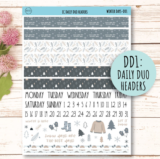 Daily Duo Stickers for 7x9 Erin Condren Planners. JANUARY "Winter Day" || WD-DD