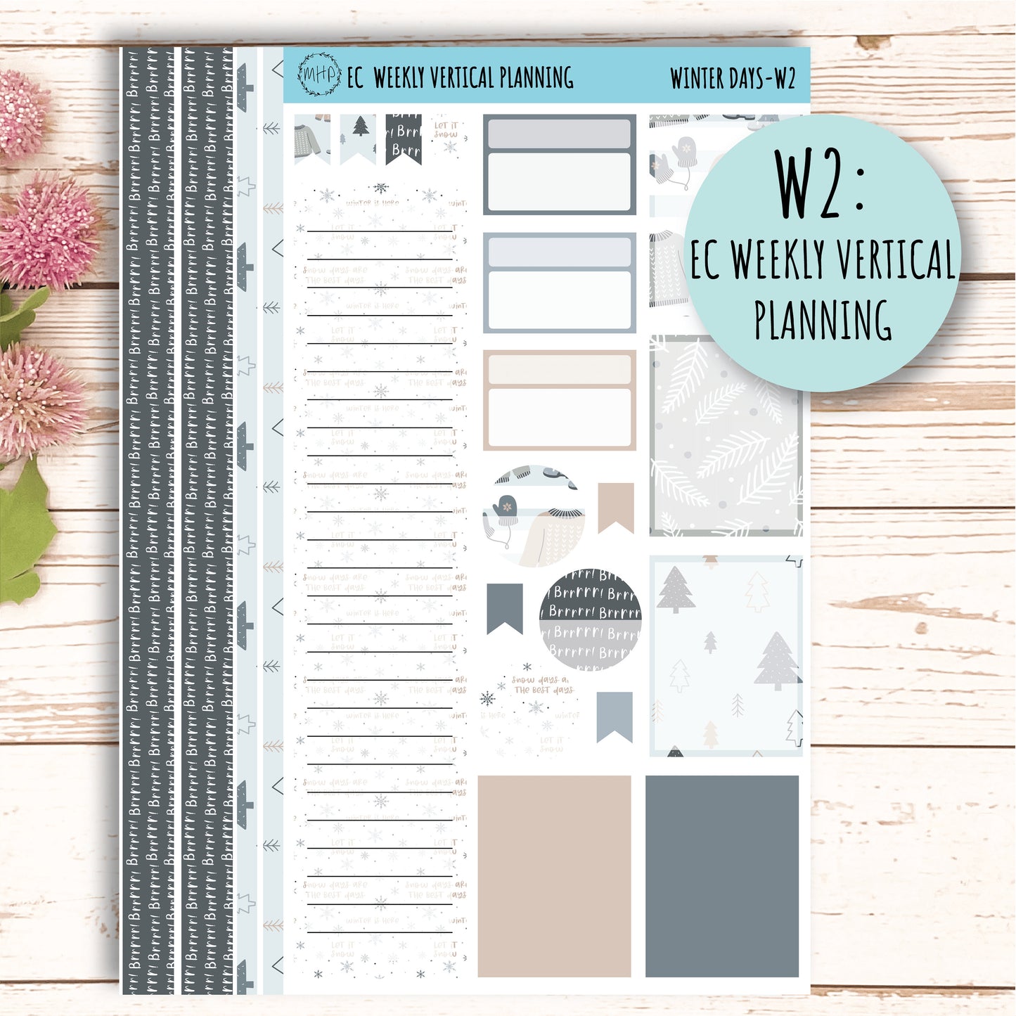 Erin Condren 7x9 Weekly Planning Kit. Planner Stickers JANUARY "Winter Days" || WD-W