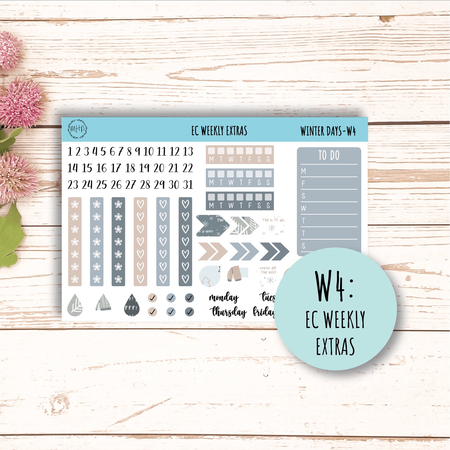 Erin Condren 7x9 Weekly Planning Kit. Planner Stickers JANUARY "Winter Days" || WD-W
