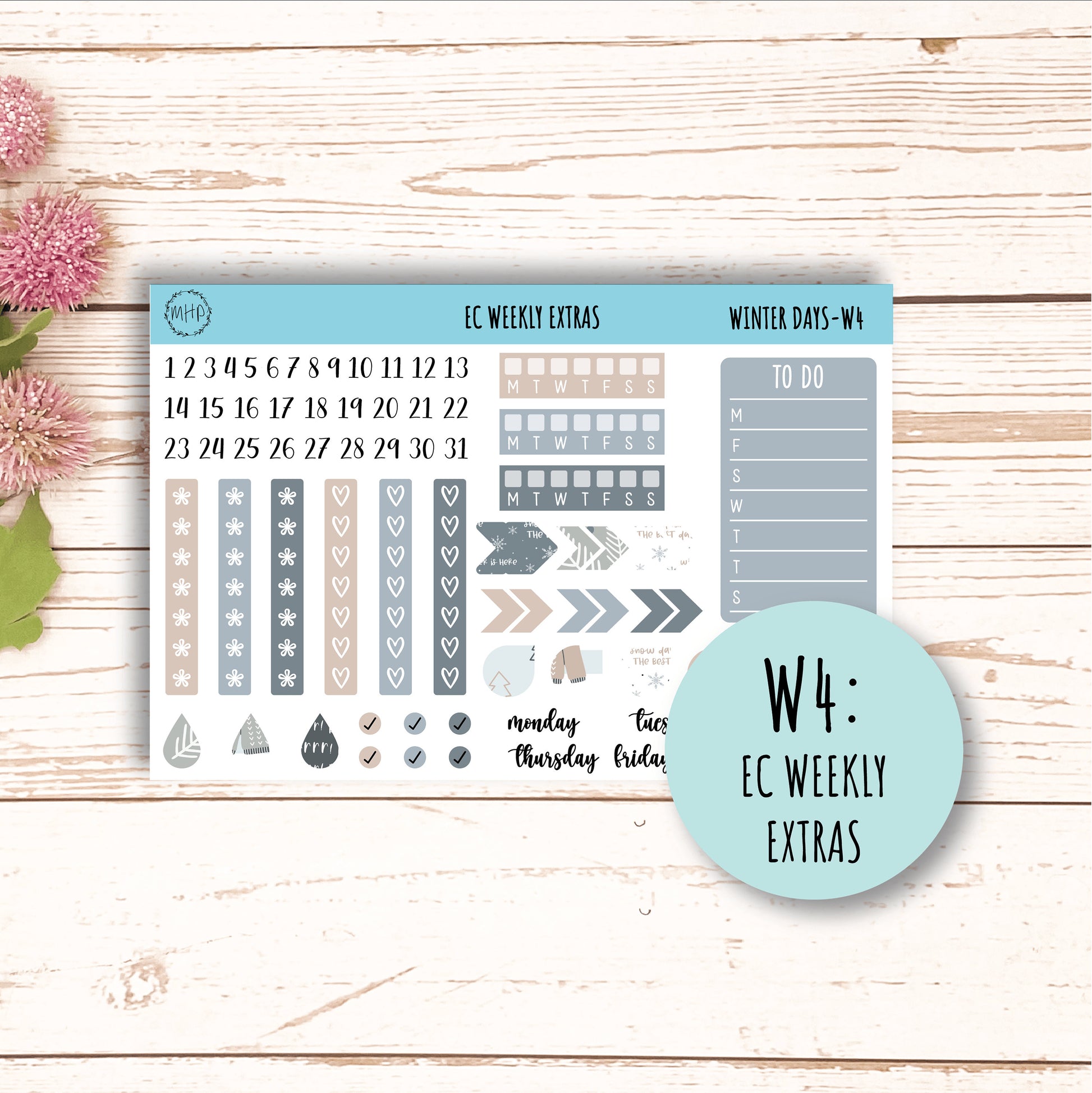 Erin Condren 7x9 Weekly Planning Kit. Planner Stickers JANUARY "Winter Days" || WD-W
