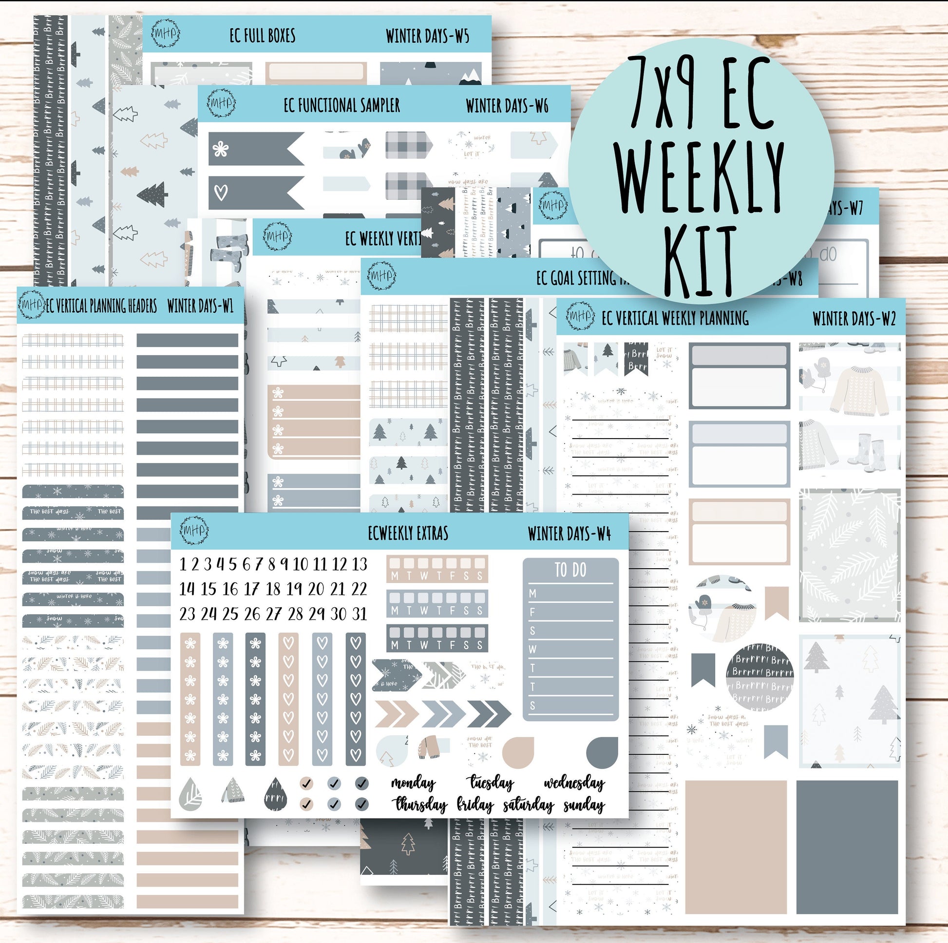 Erin Condren 7x9 Weekly Planning Kit. Planner Stickers JANUARY "Winter Days" || WD-W