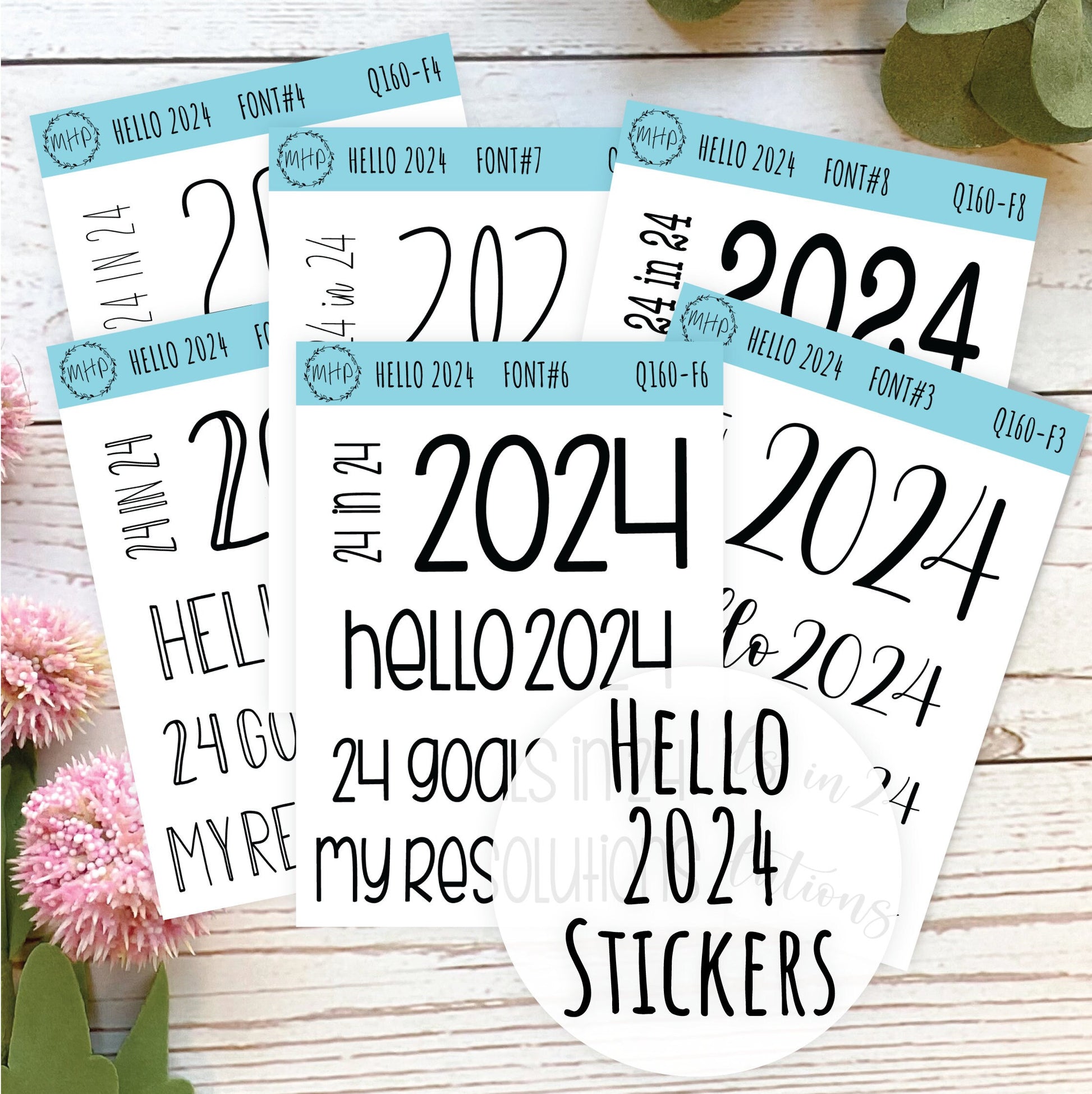 Hello 2024 Stickers. 2024 Goals and Resolution Stickers for Bullet Journals and Planners. Gold, Silver and Rose Gold Stickers || Q160
