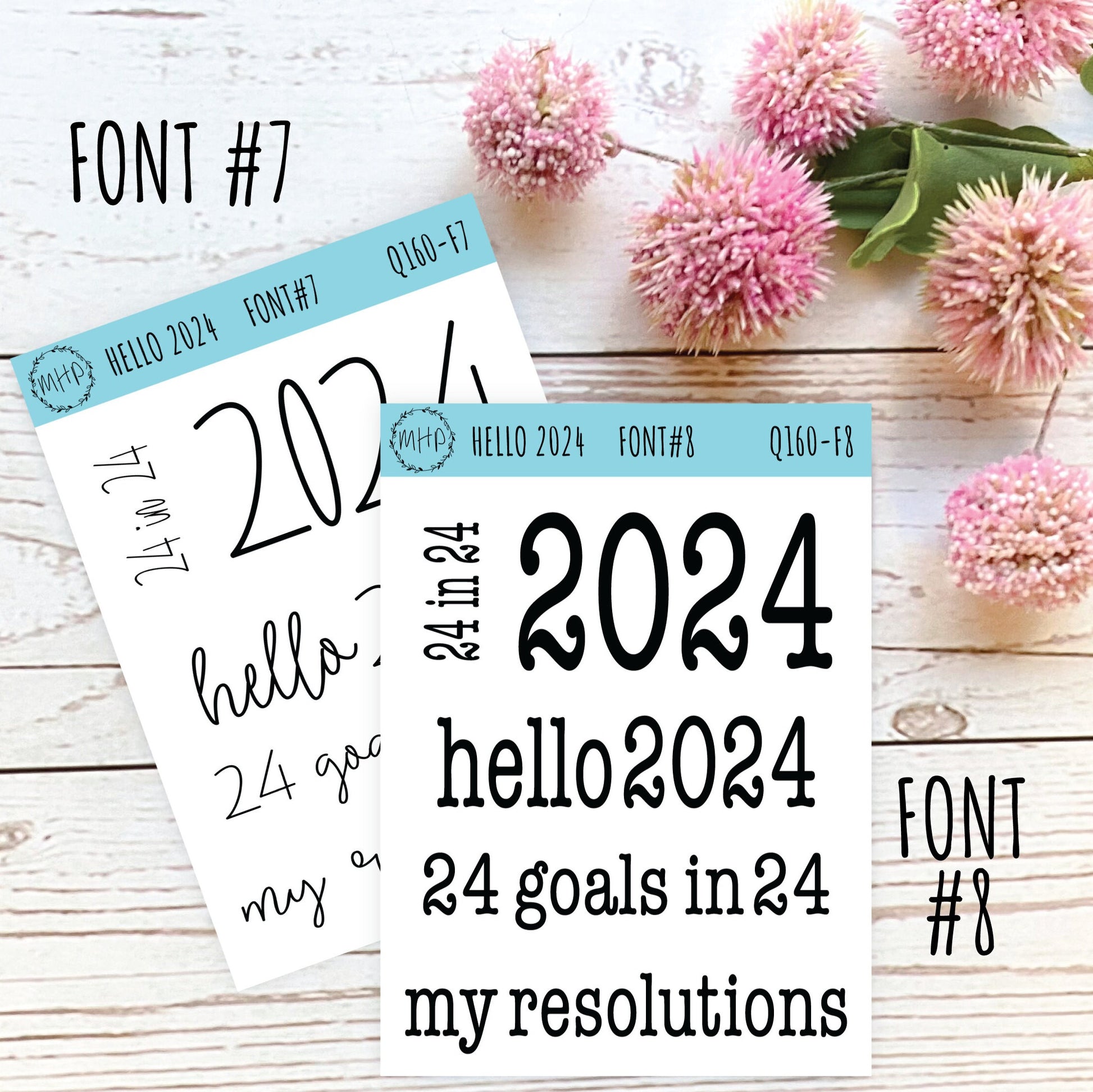 Hello 2024 Stickers. 2024 Goals and Resolution Stickers for Bullet Journals and Planners. Gold, Silver and Rose Gold Stickers || Q160