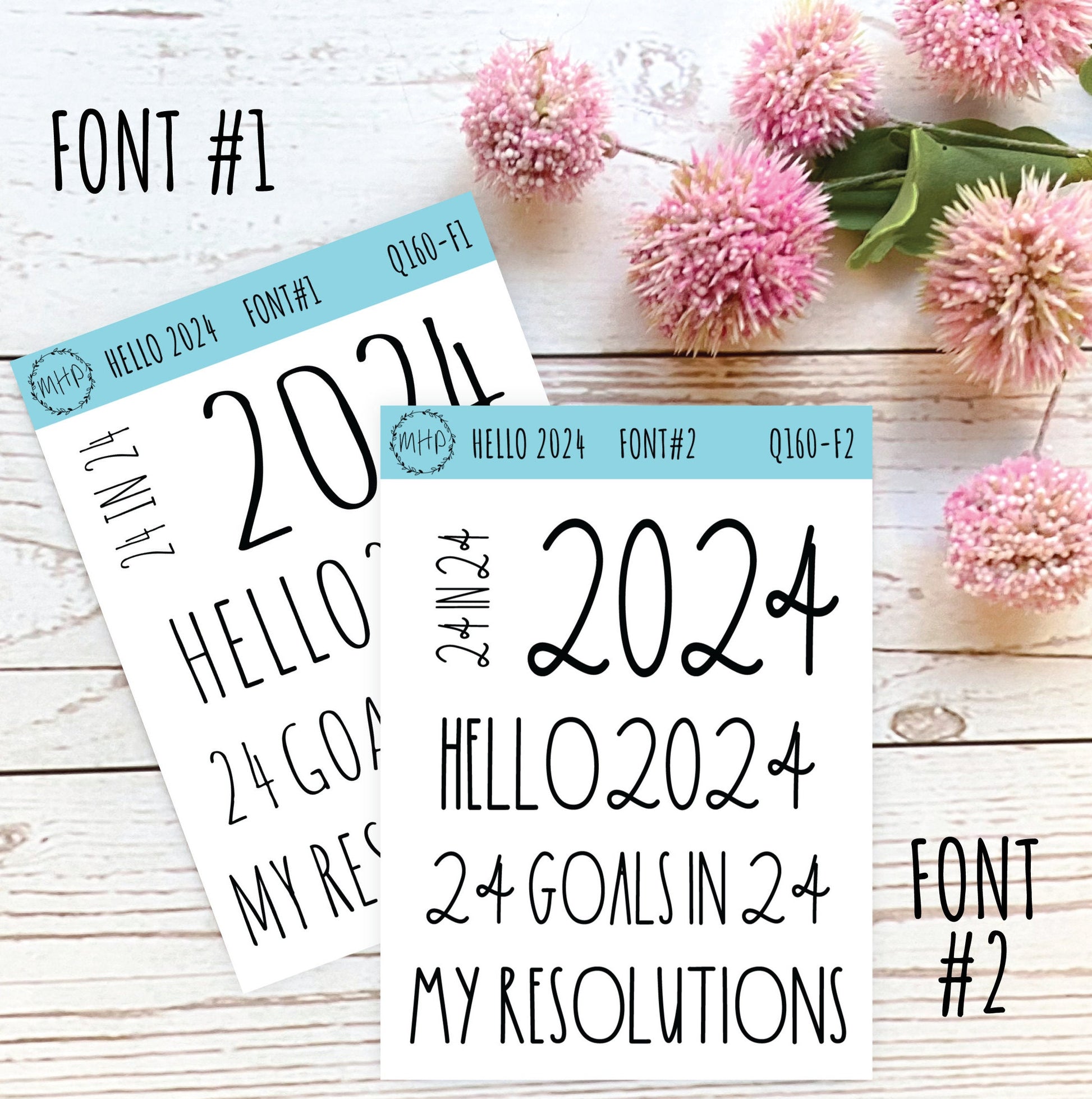 Hello 2024 Stickers. 2024 Goals and Resolution Stickers for Bullet Journals and Planners. Gold, Silver and Rose Gold Stickers || Q160