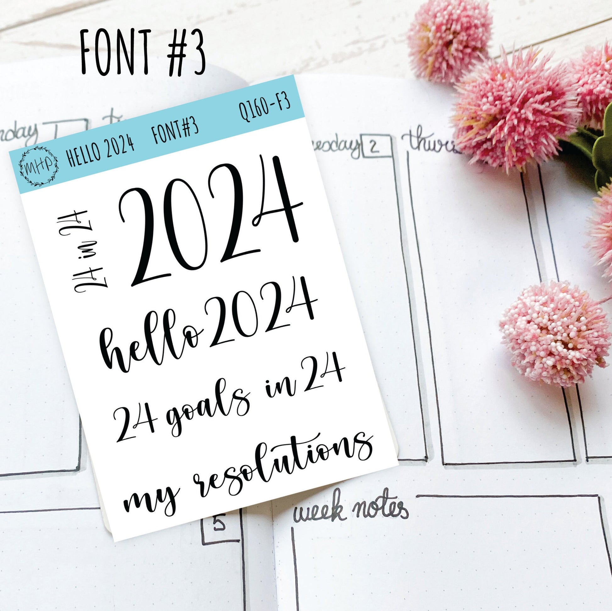 Hello 2024 Stickers. 2024 Goals and Resolution Stickers for Bullet Journals and Planners. Gold, Silver and Rose Gold Stickers || Q160