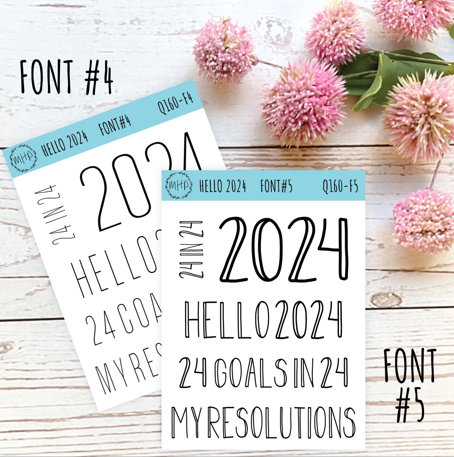 Hello 2024 Stickers. 2024 Goals and Resolution Stickers for Bullet Journals and Planners. Gold, Silver and Rose Gold Stickers || Q160