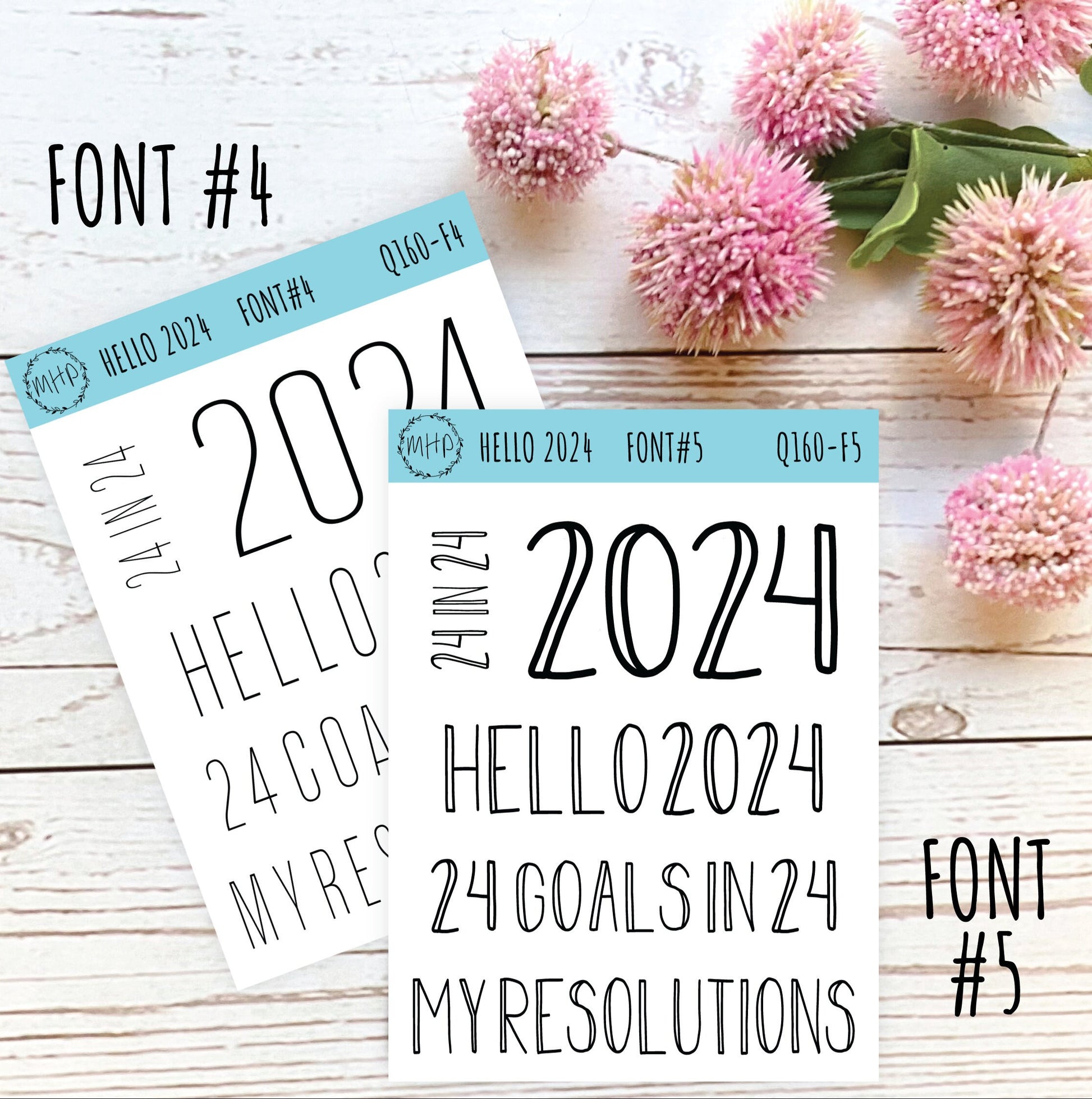 Hello 2024 Stickers. 2024 Goals and Resolution Stickers for Bullet Journals and Planners. Gold, Silver and Rose Gold Stickers || Q160