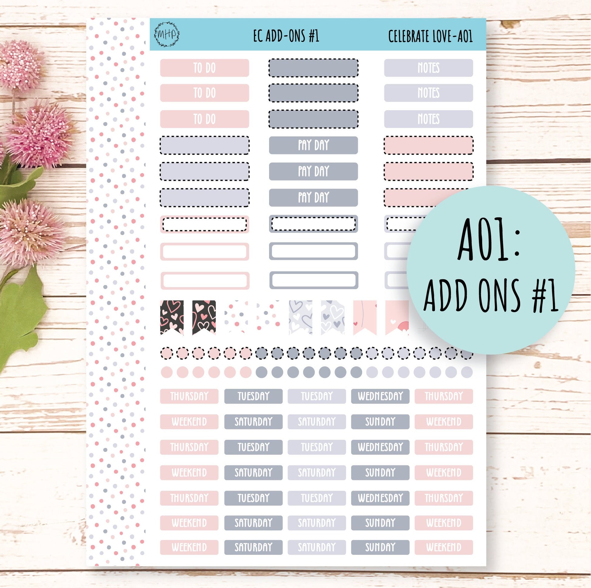 Add Ons Stickers for 7x9 Planners. FEBRUARY Valentines Day Stickers "Celebrate Love" || CL-AO