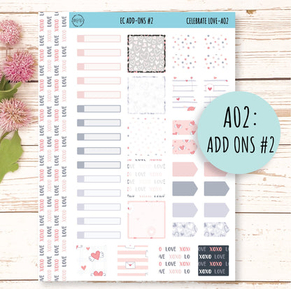 Add Ons Stickers for 7x9 Planners. FEBRUARY Valentines Day Stickers "Celebrate Love" || CL-AO