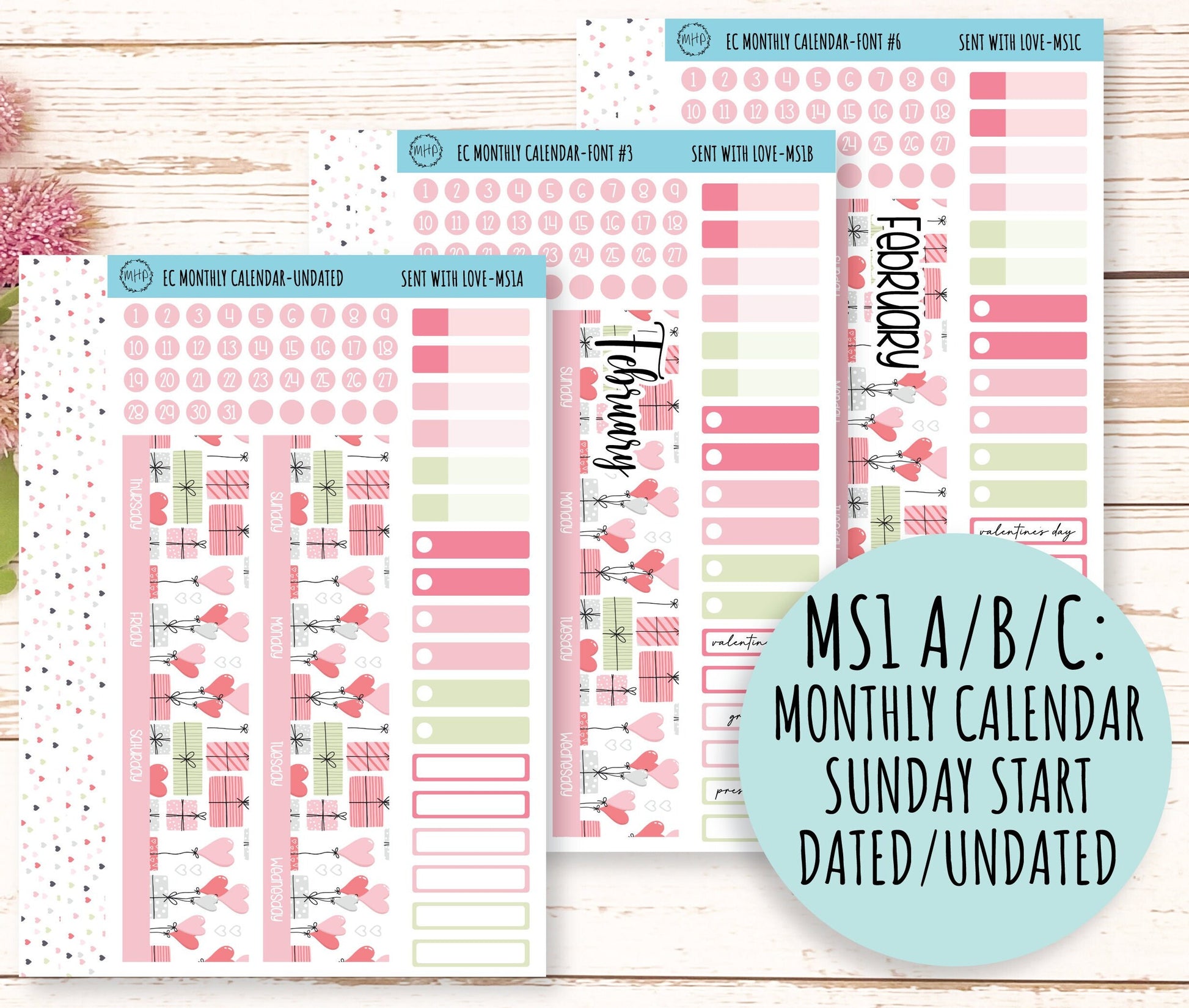 FEBRUARY Monthly Kit Stickers for 7x9 Planners. Valentine's Day. "Send With Love" || SWL-M