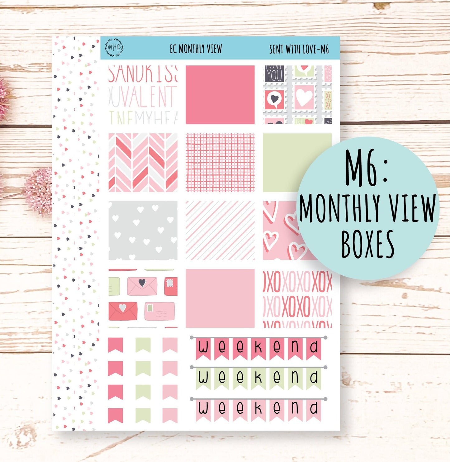 FEBRUARY Monthly Kit Stickers for 7x9 Planners. Valentine's Day. "Send With Love" || SWL-M
