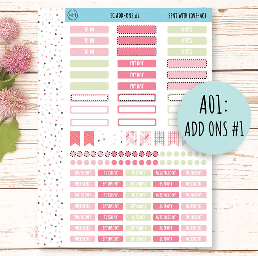 Add Ons Stickers for 7x9 Planners. FEBRUARY Valentine's Day Stickers "Send With Love" || SWL-AO