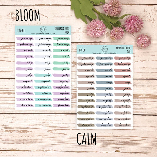 MONTHS of the Week Over Brush Stroke. Planner Stickers. || H596