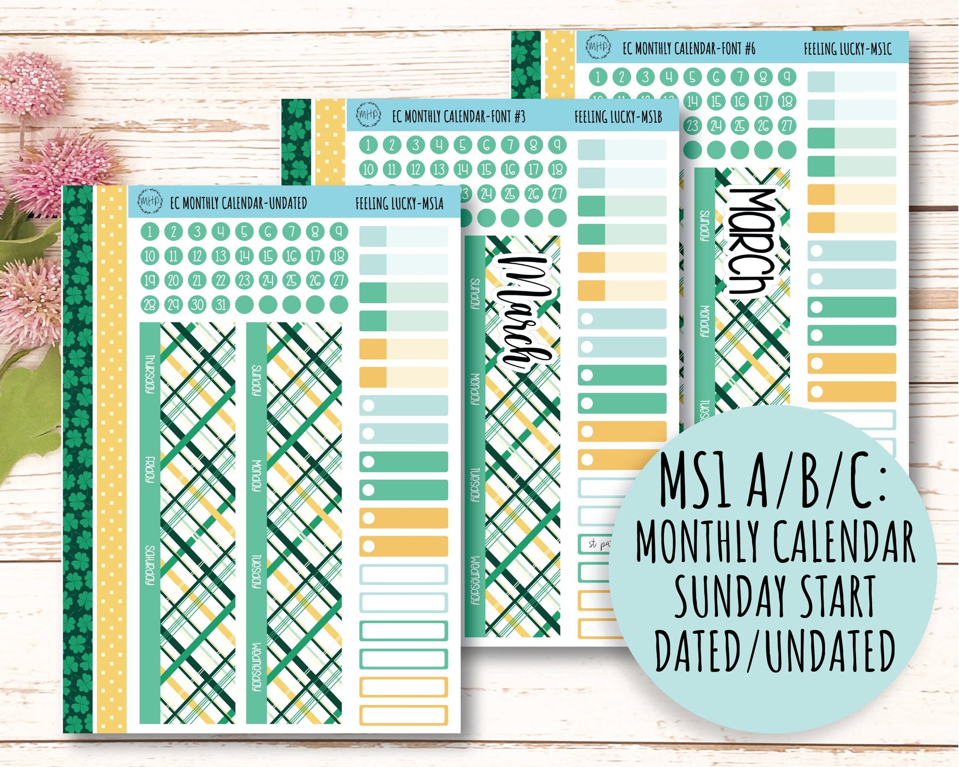 MARCH Monthly Kit Stickers for 7x9 Planners. "Feeling Lucky || FL-M