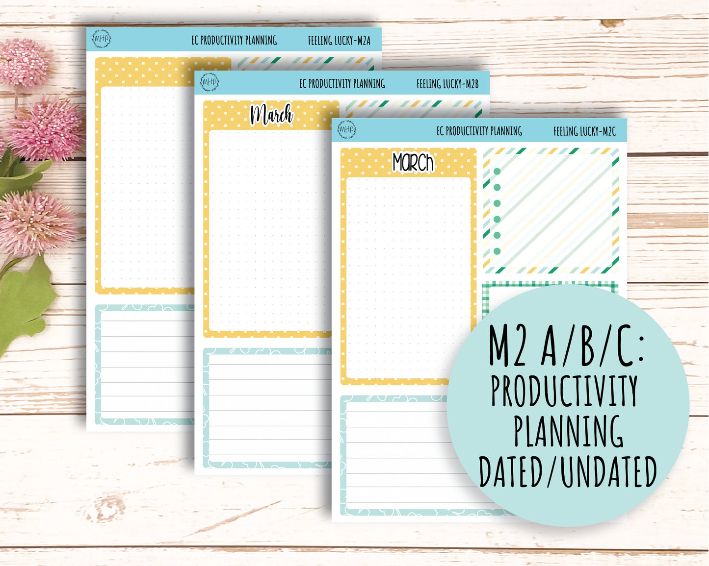 MARCH Monthly Kit Stickers for 7x9 Planners. "Feeling Lucky || FL-M