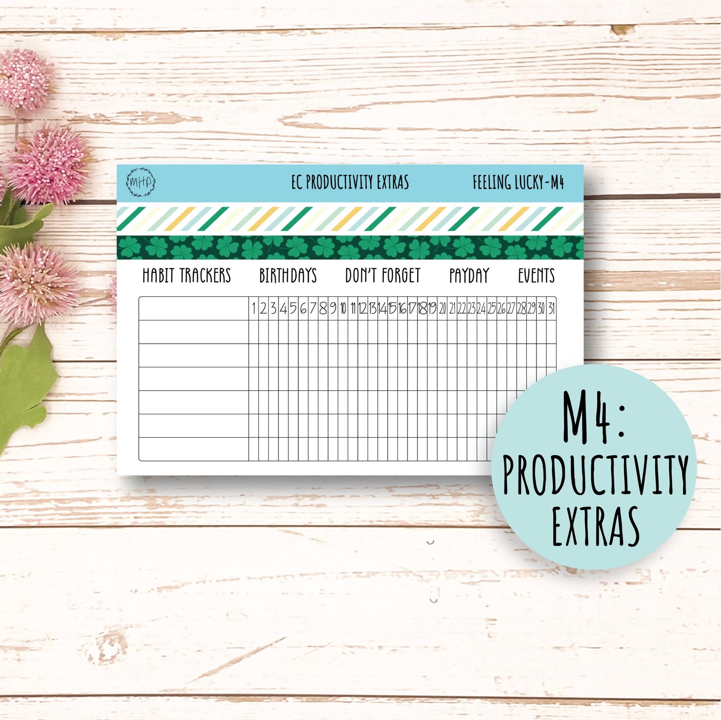 MARCH Monthly Kit Stickers for 7x9 Planners. "Feeling Lucky || FL-M