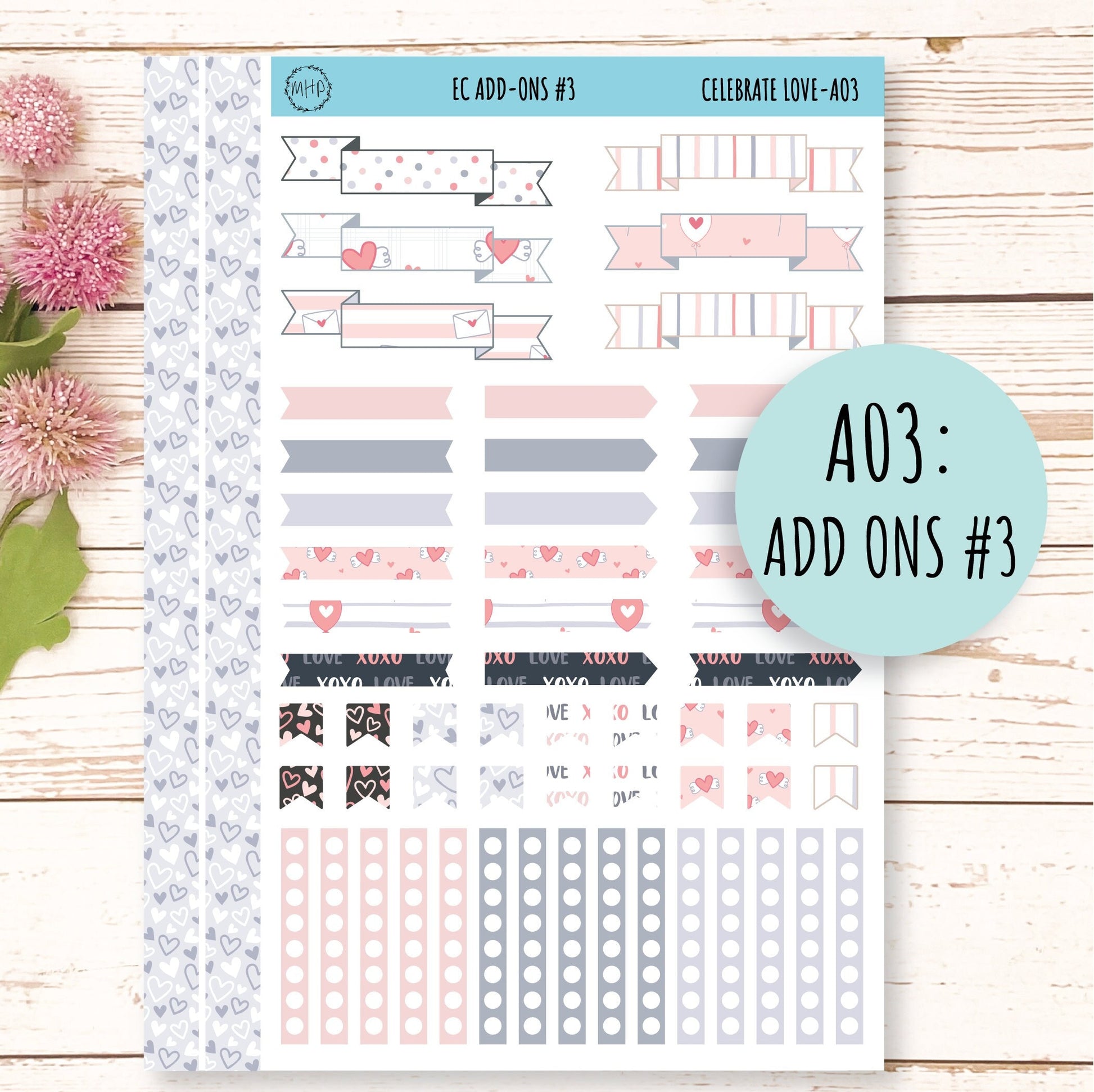 Add Ons Stickers for 7x9 Planners. FEBRUARY Valentines Day Stickers "Celebrate Love" || CL-AO