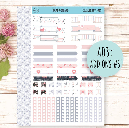 Add Ons Stickers for 7x9 Planners. FEBRUARY Valentines Day Stickers "Celebrate Love" || CL-AO